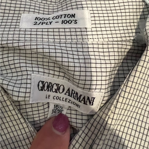 Giorgio Armani black and white box pattern button down men’s shirt - Picture 2 of 4